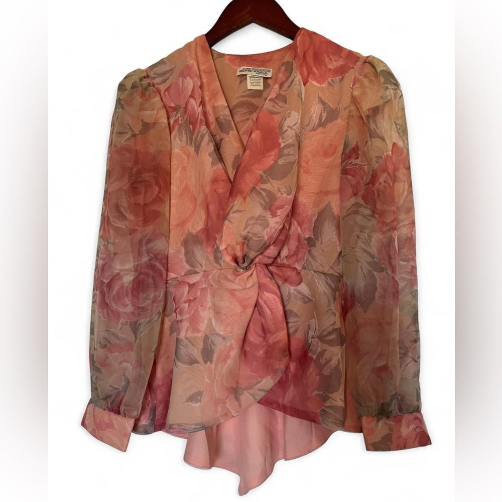 Vintage Rose Print Peplum Blouse, Size Small, Coquette, Fairy, Cottagecore